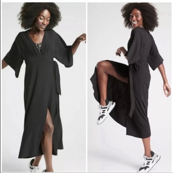 Athleta Calistoga Wrap Dress Cover-Up XSP Lightweight Black - Picture 1 of 12